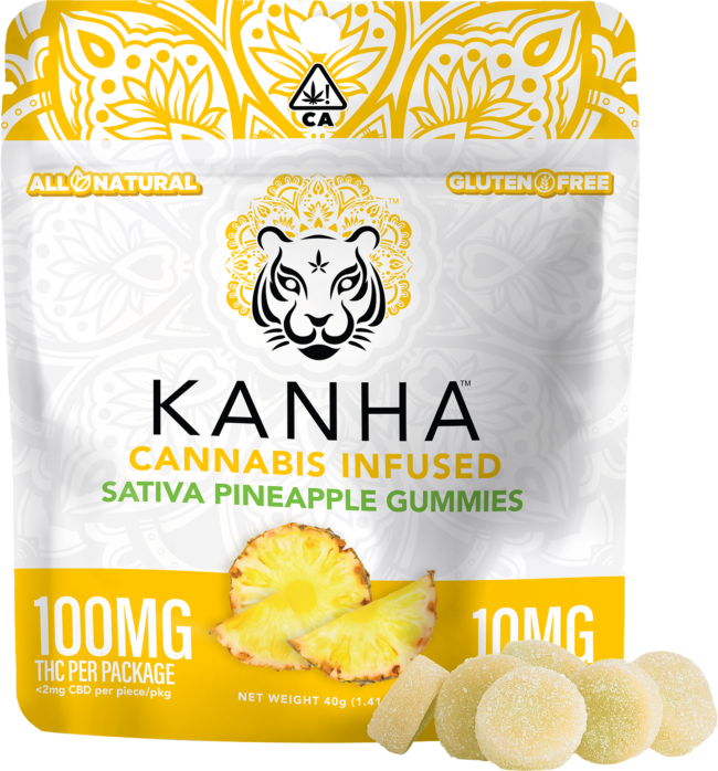 Experience Tropical Bliss with Kanha Pineapple Sativa Gummies – 10 Pieces x 10mg Each